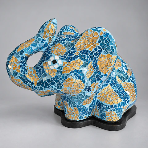 Lámpara Elefante Mediano – Azul y Dorado