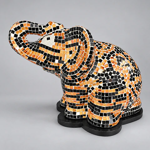 Lámpara Elefante Grande – Negro, Naranjo y Blanco