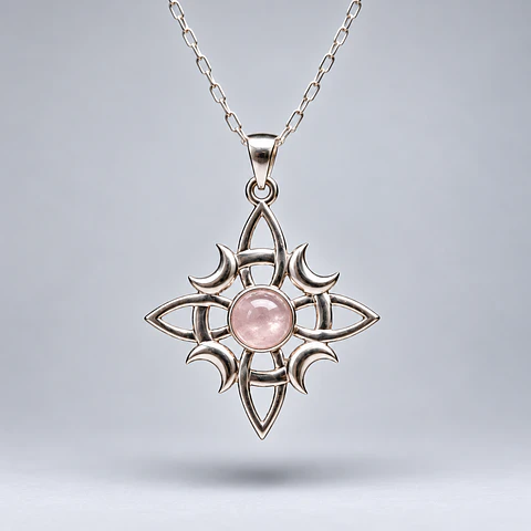 Colgante Nudo de Bruja con Cuarzo Rosa en Plata 925