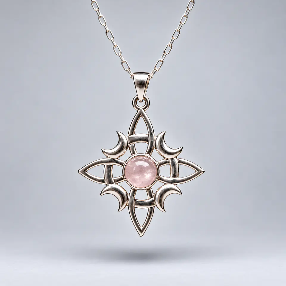 Colgante Nudo de Bruja con Cuarzo Rosa en Plata 925 1