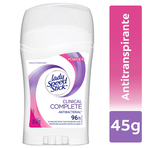Lady Speed Stick Powder Clinical Complete Antibacterial Desodorante Barra Antitranspirante 45 grs
