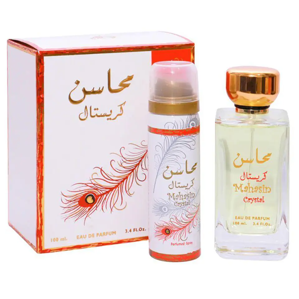 Lattafa Set Mahasin Crystal - Femme: Fragancia EdP 100 ml y Desodorante Spray 75 ml 1