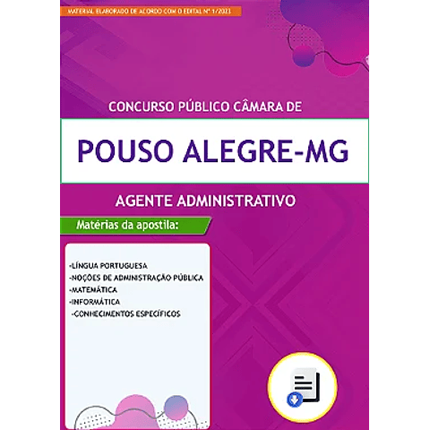 Apostila Câmara de Pouso Alegre MG 2023 - Agente Administrativo