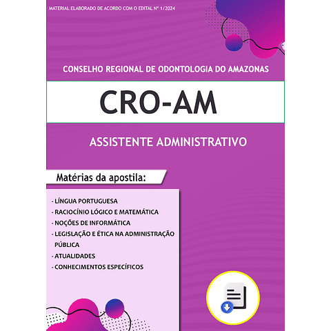 Apostila Concurso  CRO-AM 2024 - Assistente Administrativo