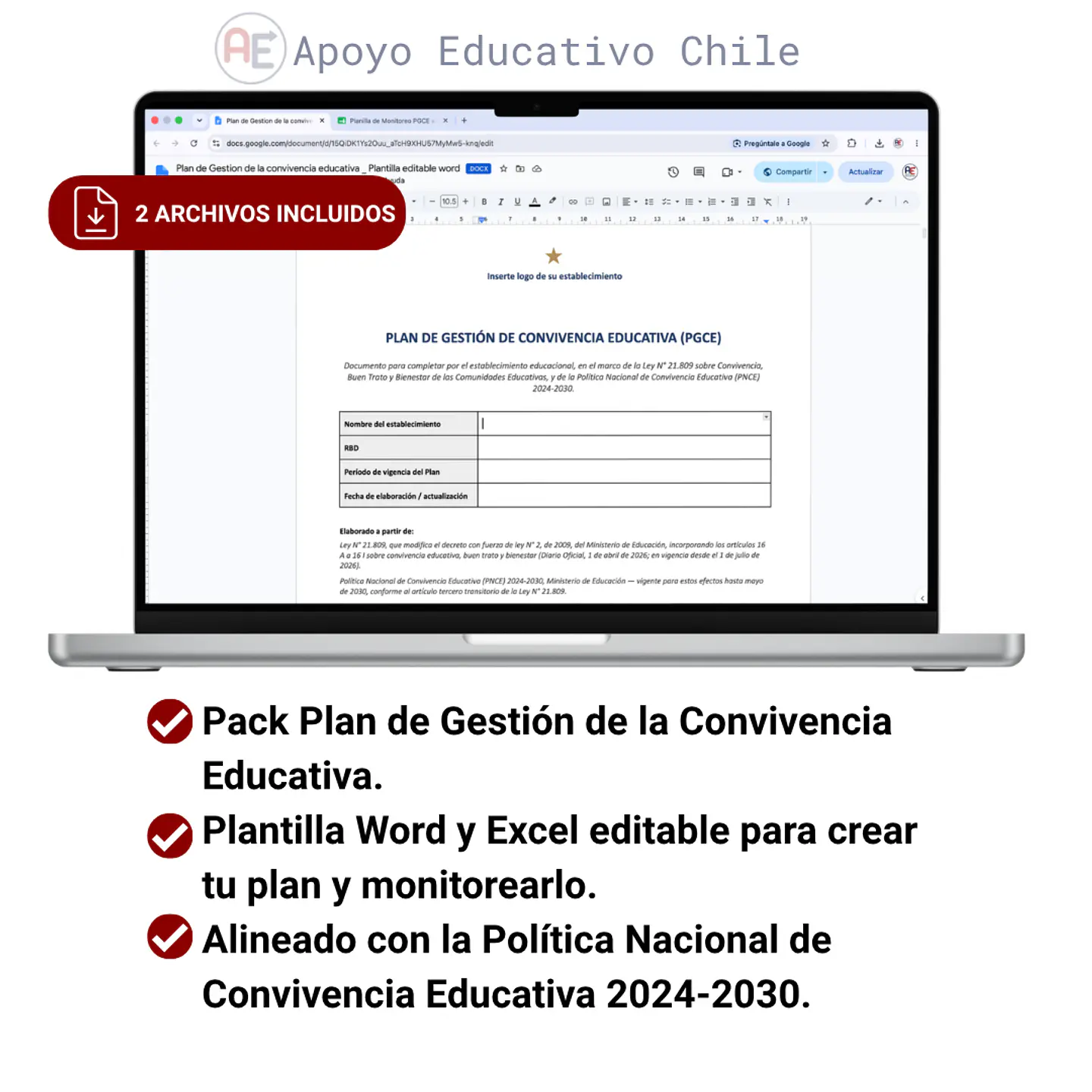 Pack Plan de Gestión de Convivencia: Plantilla Word + Monitoreo Excel 1