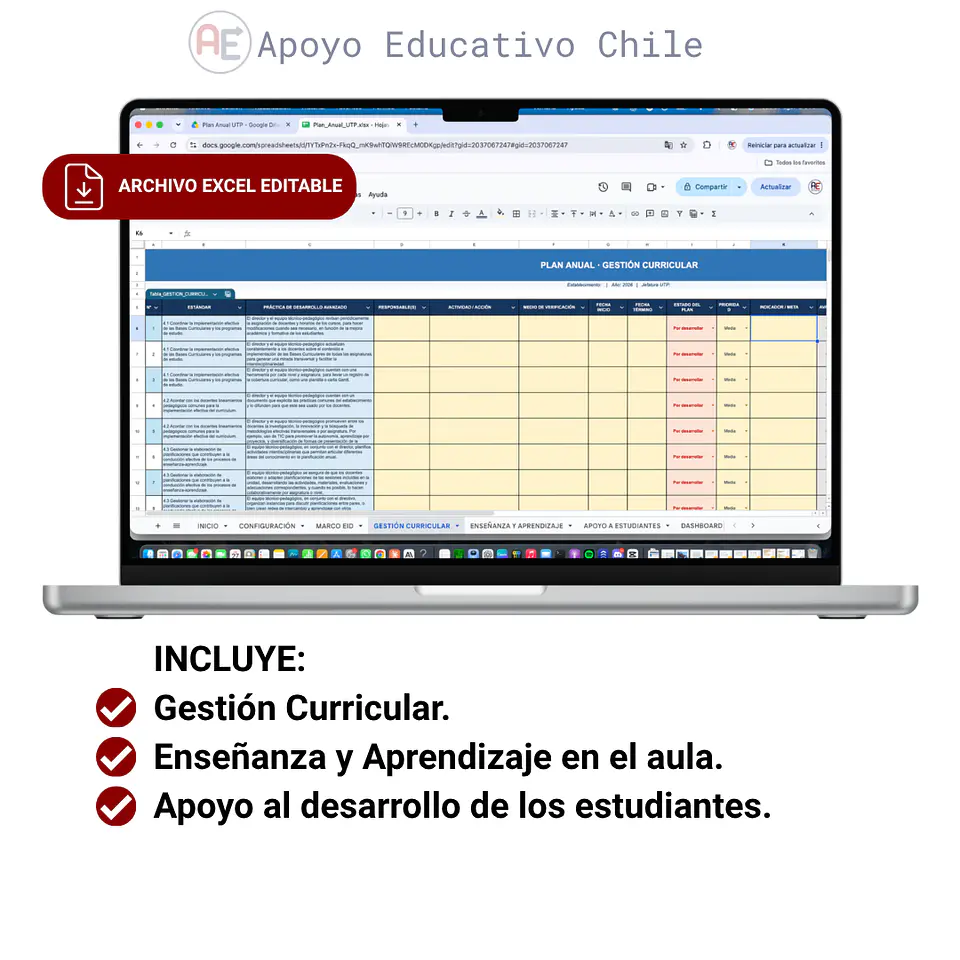 Planificación Anual UTP – Gestión Pedagógica | Excel Editable con Dashboard y Estándares EID 2