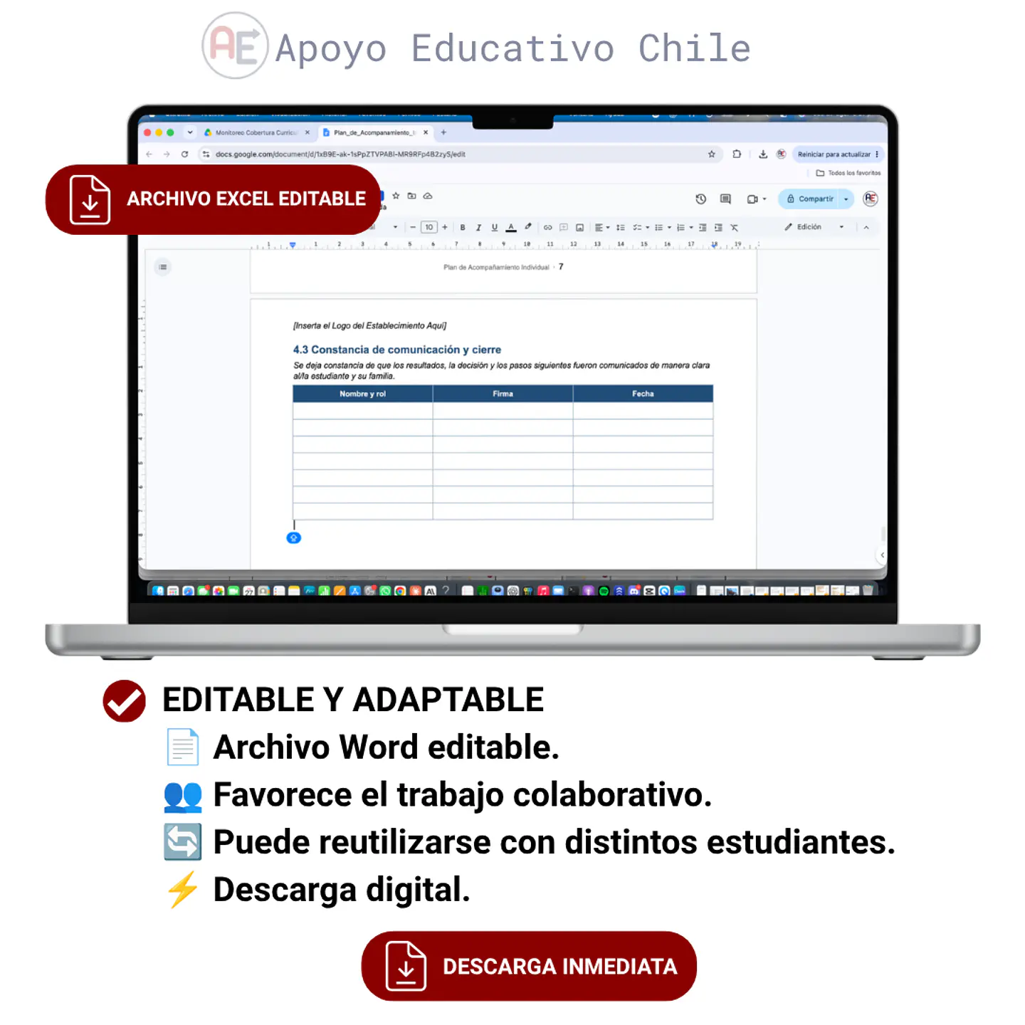 Plan de Acompañamiento Individual | Plantilla Word Editable 5