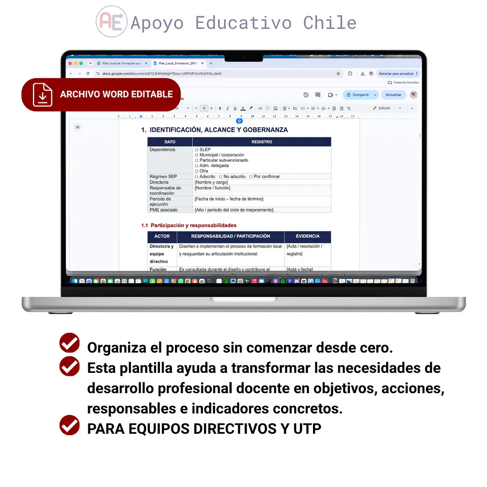 Plan Local de Formación Docente| Editable Word 2