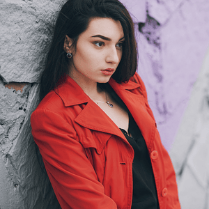 Red poliester long coat