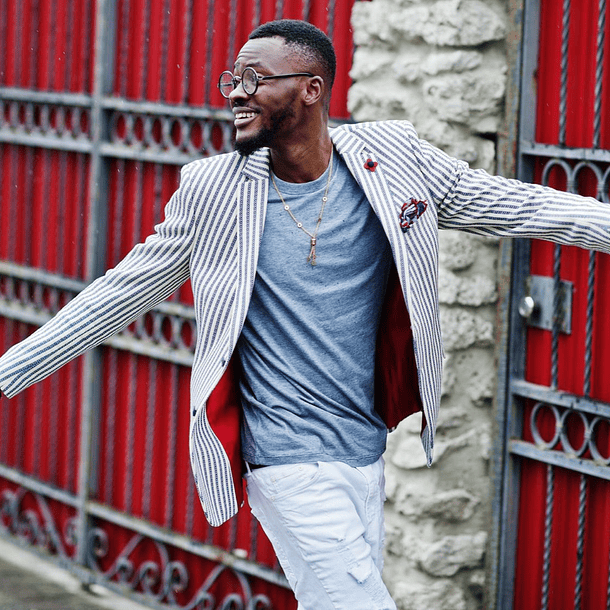 White and blue stripes evening jacket 