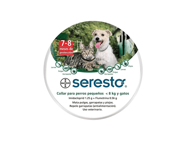 Seresto collar para perros y gatos menores a 8kgs de peso