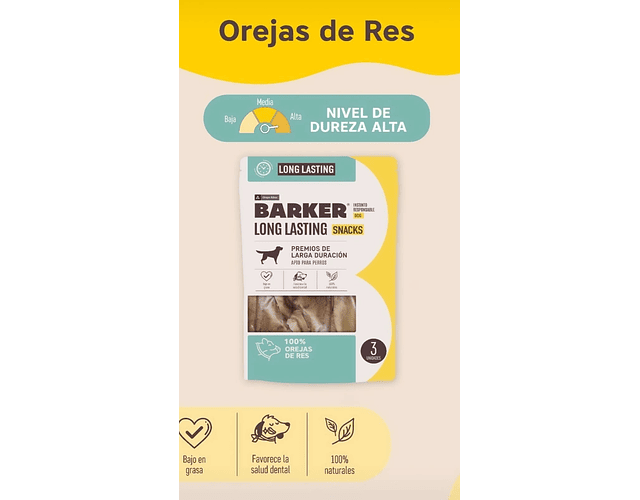 Barker pack de 3 orejas de res para perros 160g