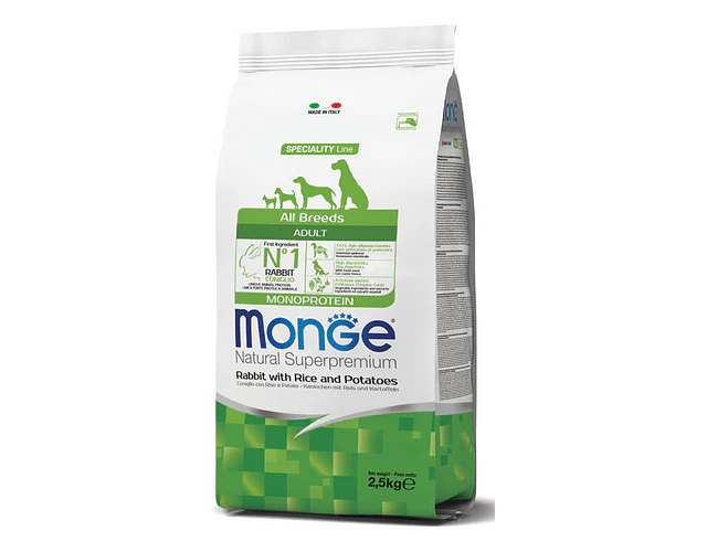 Monge Monoprotein Adulto Todas Las Razas Conejo Arroz 12 Kg