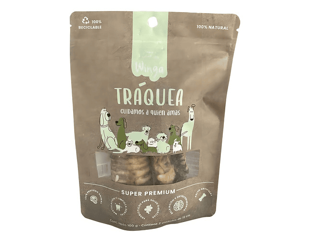 Snack Winga Tráquea Vacuno Super Premium Para Perro X2 Und