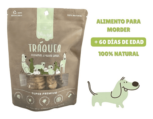Snack Winga Tráquea Vacuno Super Premium Para Perro X2 Und
