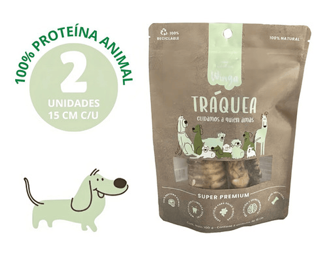 Snack Winga Tráquea Vacuno Super Premium Para Perro X2 Und