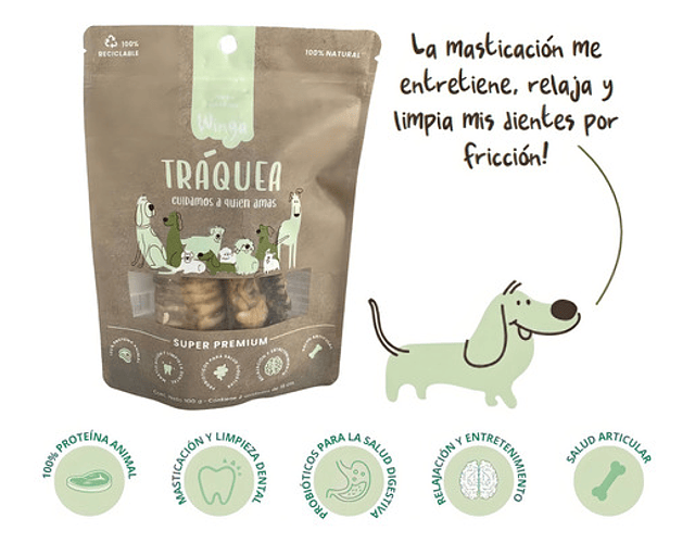 Snack Winga Tráquea Vacuno Super Premium Para Perro X2 Und