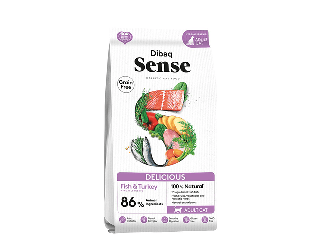 Dibaq sense delicioso pescado y pavo para gatos 6kgs
