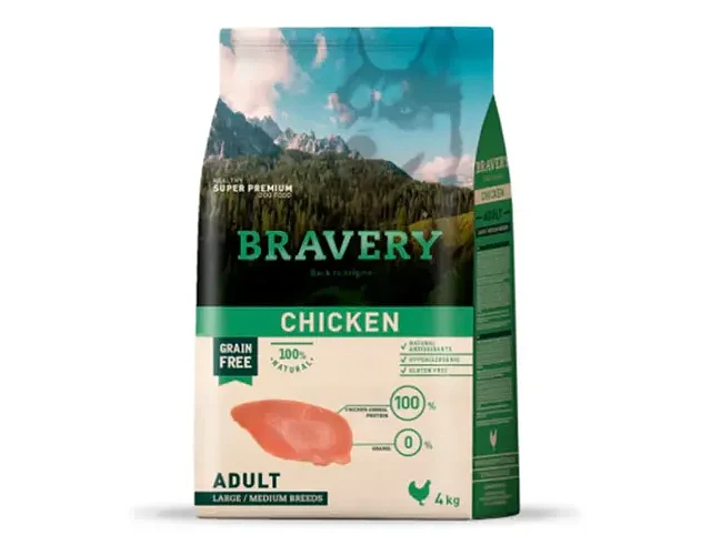 Alimento Bravery Super Premium Adult Dog Large/medium Breeds Para Perro Adulto De Raza Mediana Y Grande Sabor Pollo De 4 Kg