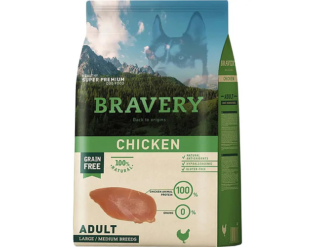 Alimento Bravery Super Premium Adult Dog Large/medium Breeds Para Perro Adulto De Raza Mediana Y Grande Sabor Pollo De 4 Kg