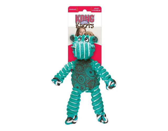 Kong Floppy Knots Hippo S/m Color Celeste Diseño Hipopótamo