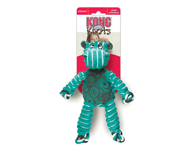 Kong Floppy Knots Hippo S/m Color Celeste Diseño Hipopótamo