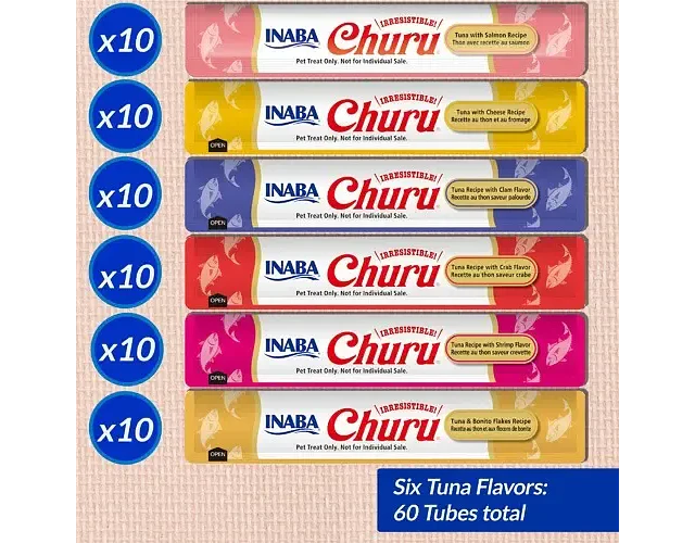 Inaba Churu Snack Gato Mix Sabor Atun, 60 Tubitos