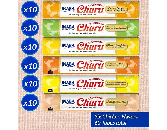 Inaba Churu Snack Gato Mix Sabor Pollo, 60 Tubitos