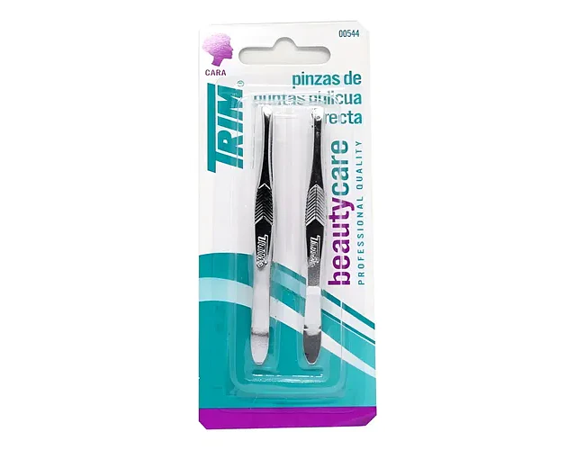 Pack De 2 Pinzas Trim Para Cejas Punta Oblicua Y Recta Plateado Liso