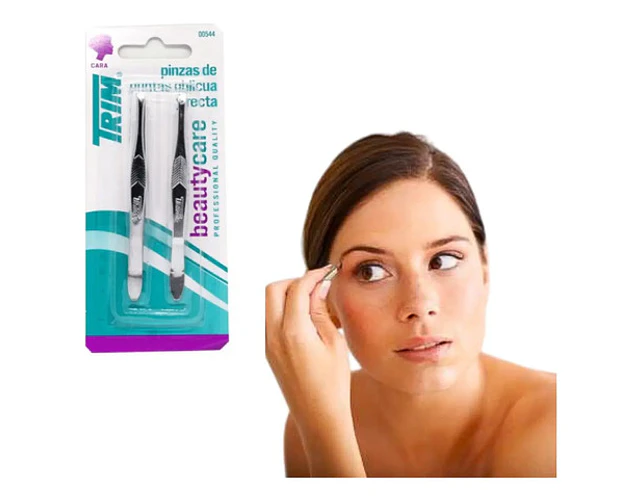 Pack De 2 Pinzas Trim Para Cejas Punta Oblicua Y Recta Plateado Lisa
