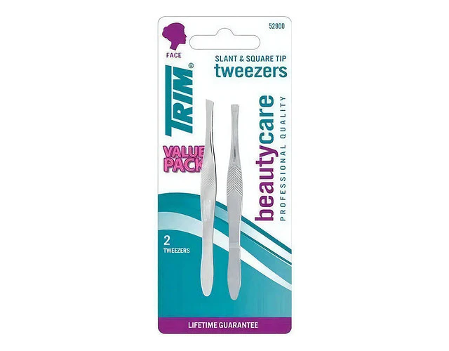 Pack De 2 Pinzas Trim Para Cejas Punta Oblicua Y Recta Plateado Lisa