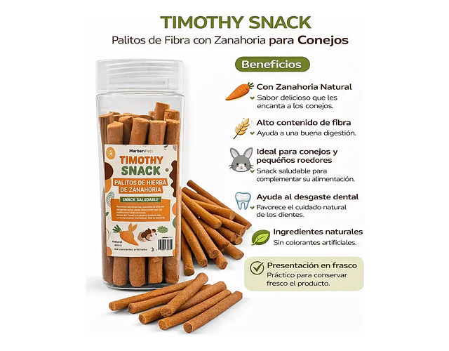 Palitos Heno Zanahoria 300g Conejos Roedores Timothy Snack
