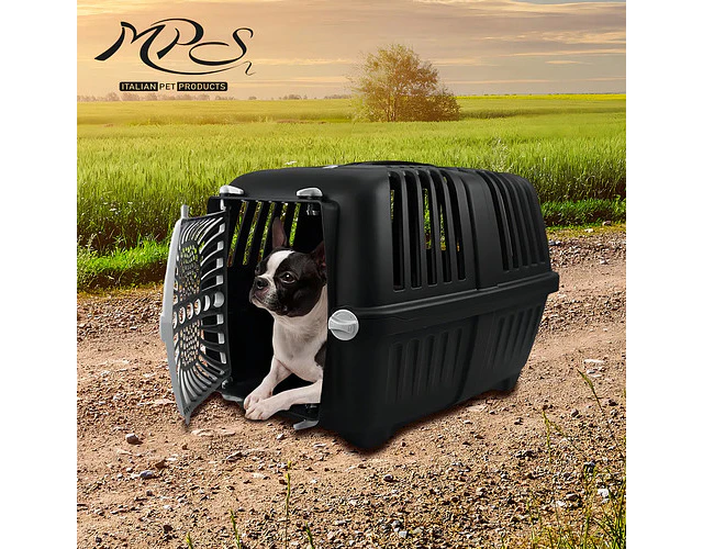 Transportadora Jaula Perro MPS Pratiko Plástico Negro Apta Avión