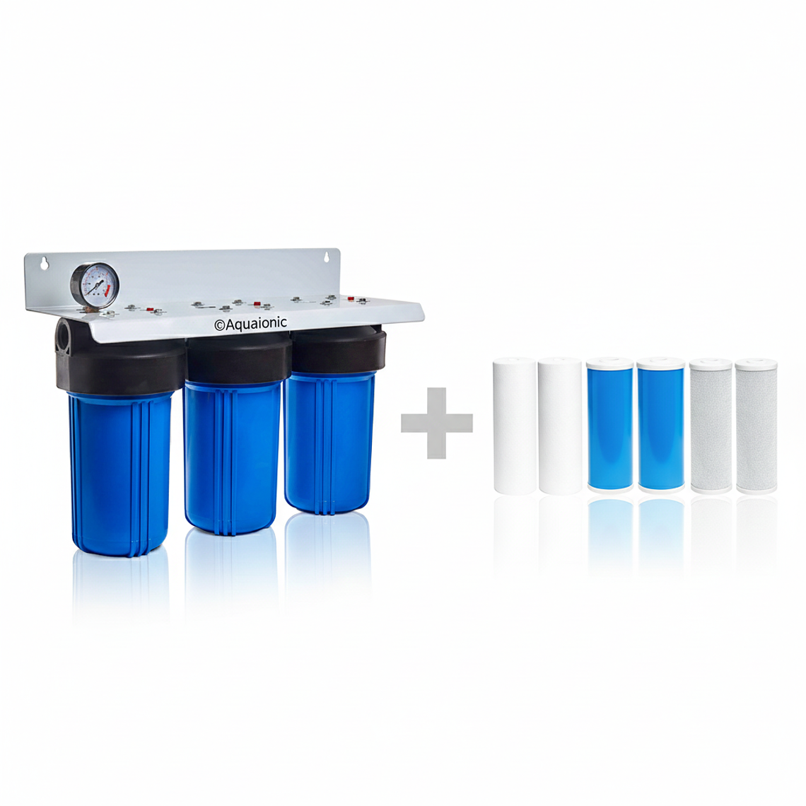 Super Filtro de Agua Triple 10″ x 4.5″ + 1 Pack 6 cartuchos repuestos extra para 1 año - Para Sedimentos y Cloro 1