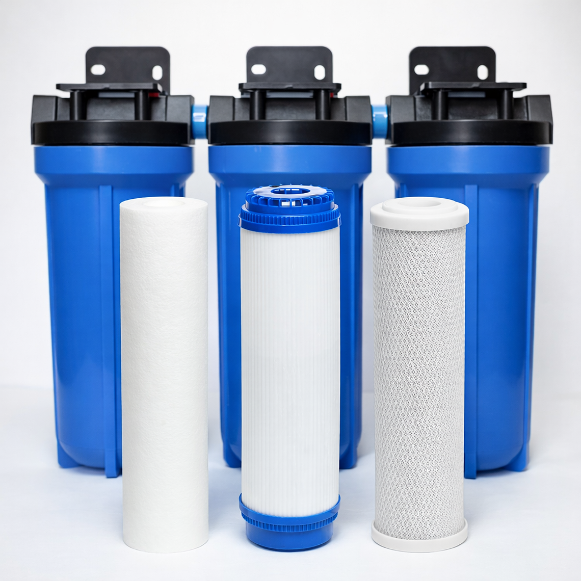 Pack Filtro Triple 10″ x 2.5″. Salida 3/4 – Remueve Sedimentos y Cloro 1