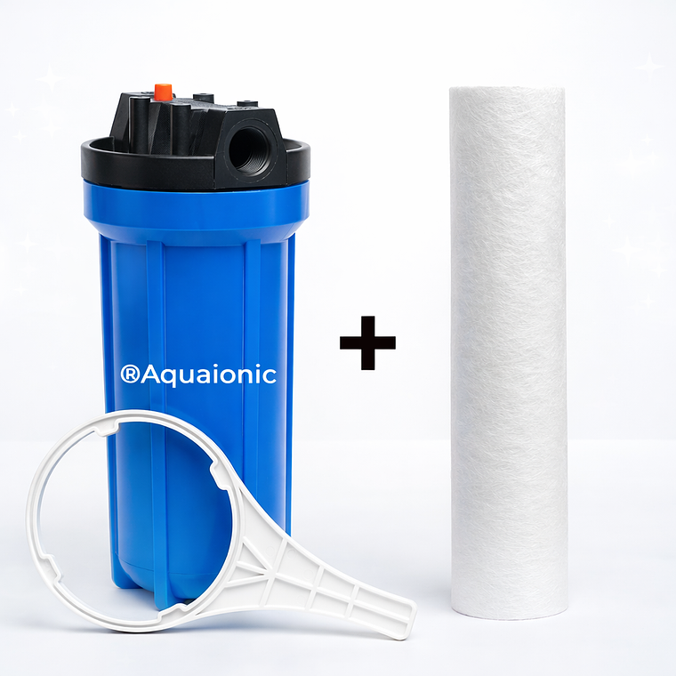 Pack Carcasa Azul Portafiltro 10″ x 2.5″. Salida 3/4 + Filtro Sedimento 5 micras 1