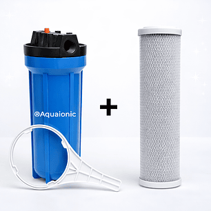 Pack Carcasa Azul Portafiltro 10″ x 2.5″. Salida 3/4 + Filtro Carbón Block - Remueve Cloro