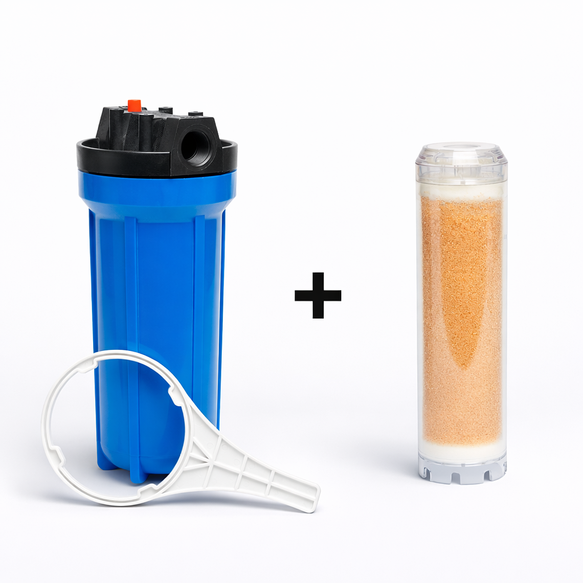 Pack Carcasa Azul Portafiltro 10″ x 2.5″. Salida 3/4 + Filtro Ablandador Resina para Aguas Duras 1