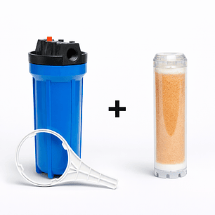 Pack Carcasa Azul Portafiltro 10″ x 2.5″. Salida 3/4 + Filtro Ablandador Resina para Aguas Duras