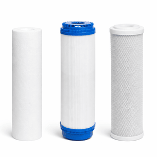 Pack 3 Filtros 10″ x 2.5″ Polipropileno, carbón granular y carbón block