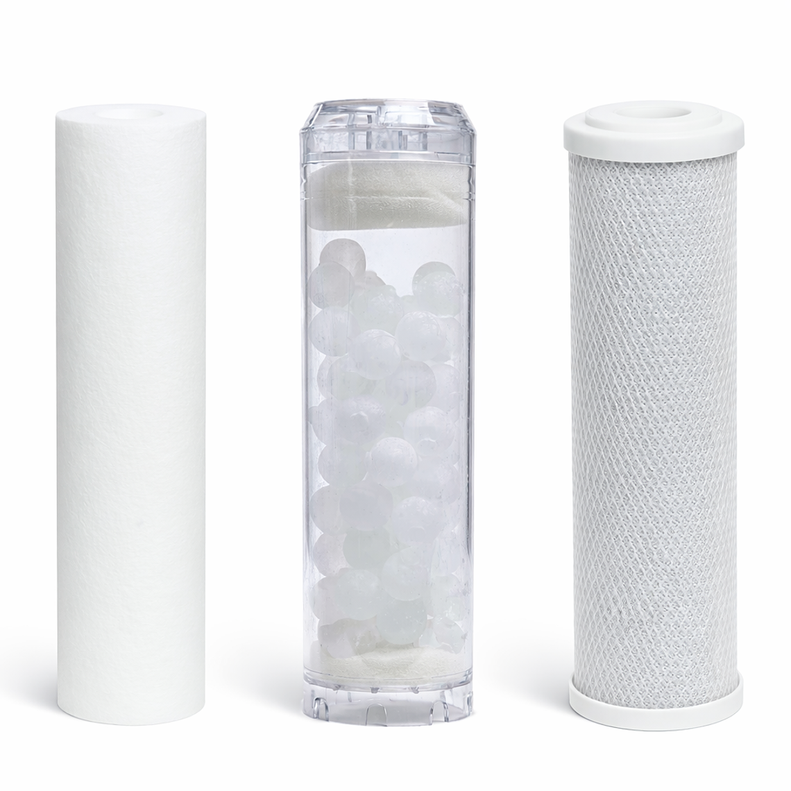 Pack 3 Filtros 10″ x 2.5″ Polipropileno, polifosfato y carbón block 1