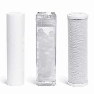 Pack 3 Filtros 10″ x 2.5″ Polipropileno, polifosfato y carbón block
