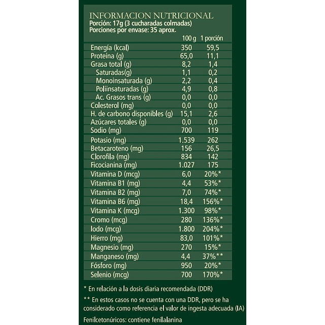 Spirulina Raw 600 g polvo Orgánico