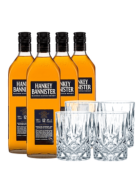 Pack Scotch Whisky Hankey Bannister 12 años 1 Litro & Set Vasos de Cristal  Noblesse Nachtmann