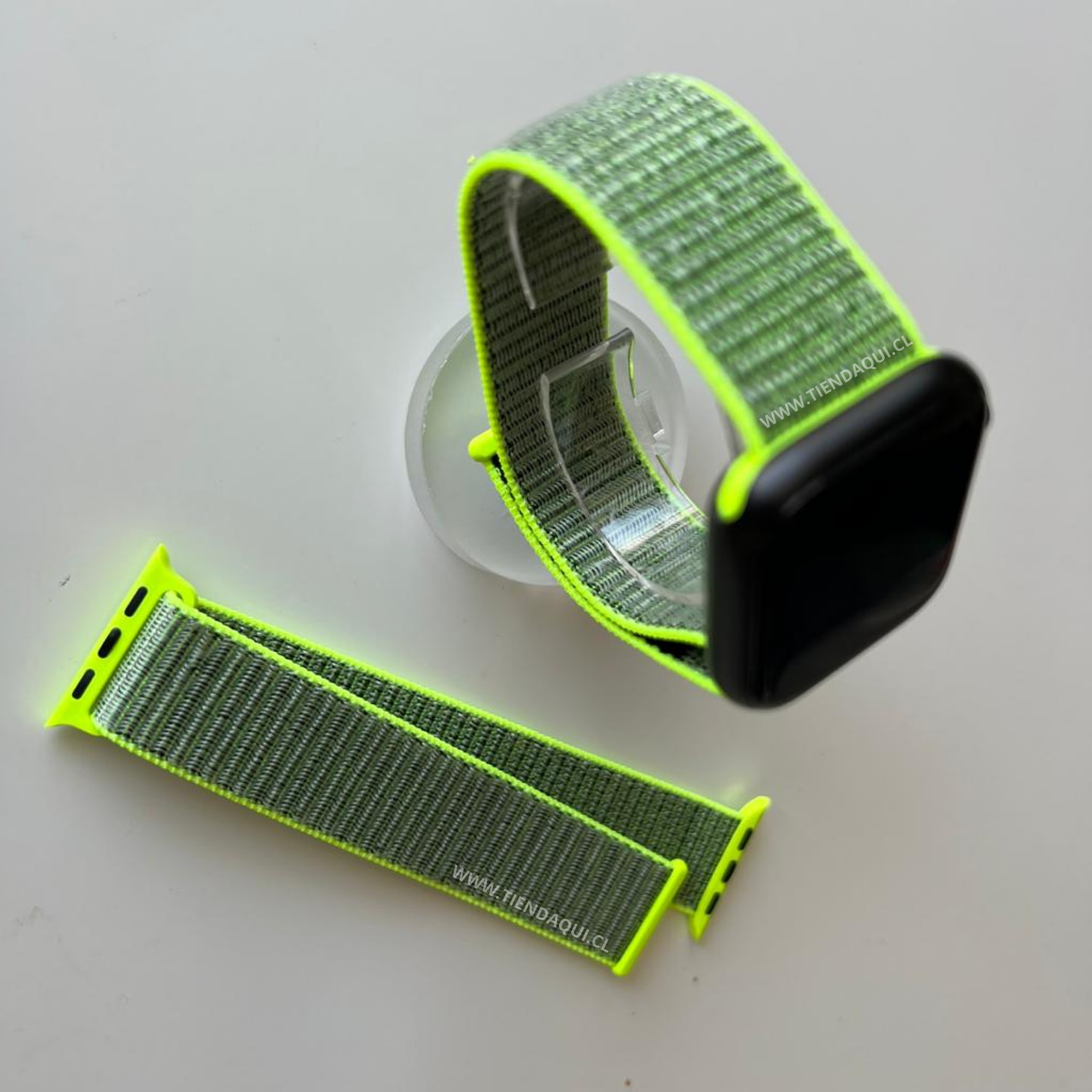 Correa velcro nailon color: gris con bordes verde flúor (38/40/41mm)