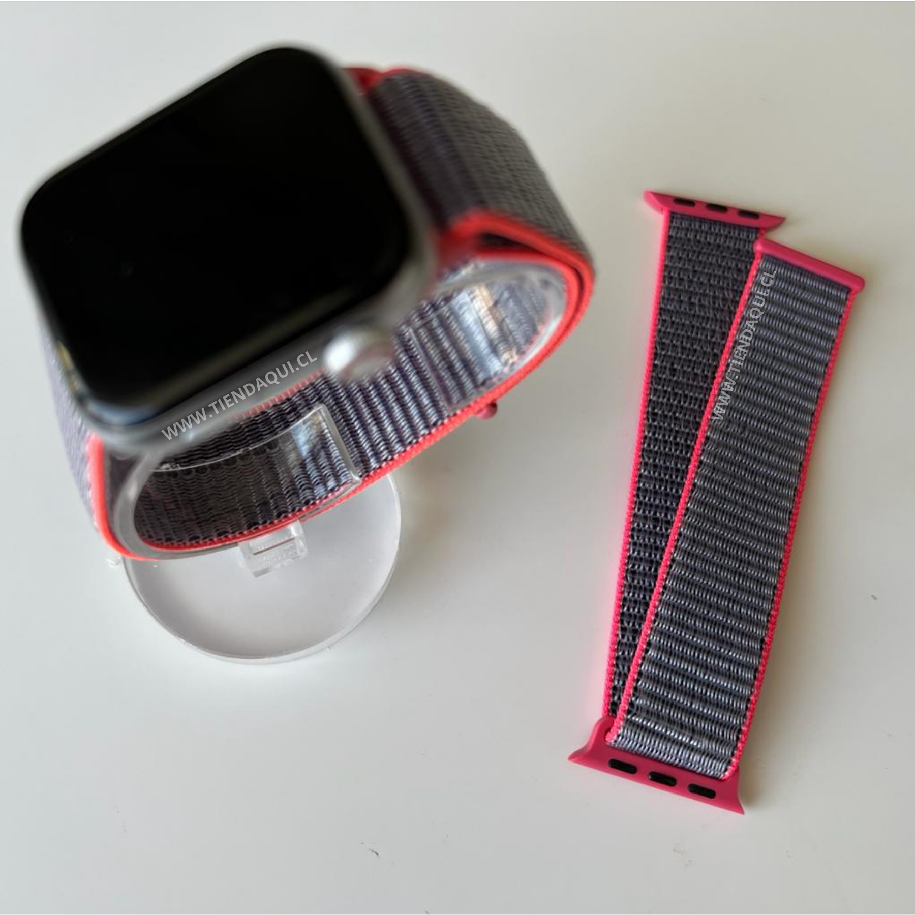 Correa velcro nailon color: gris con bordes rosas (38/40/41mm)