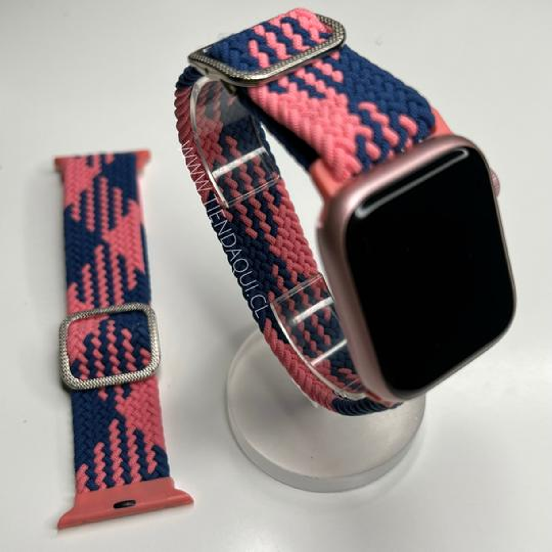 Correa trenzada elasticada Sololoop Ajustable 42/44/45/49mm color: rosa con azul