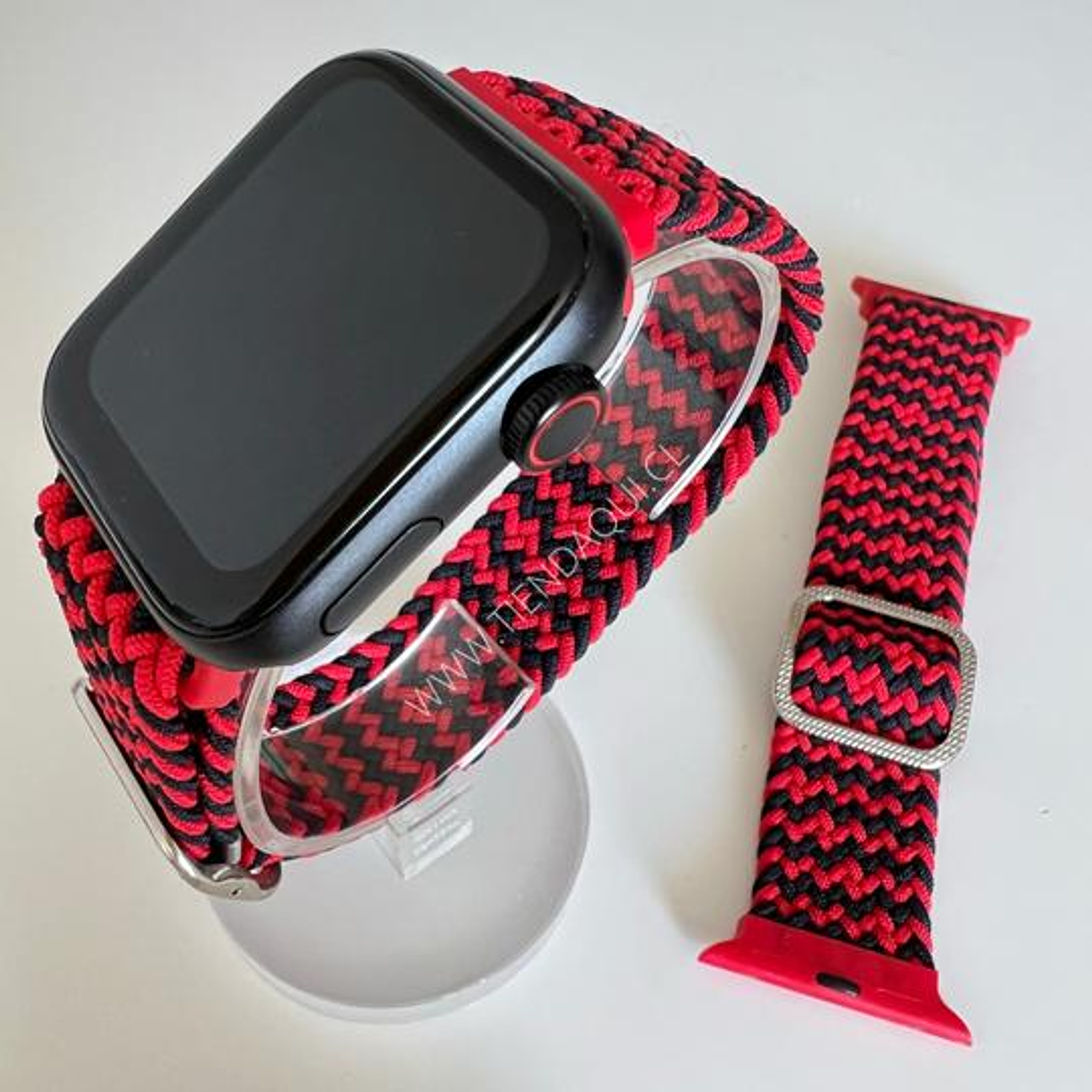 Correa trenzada elasticada Sololoop Ajustable 38/40/41mm color: rojo y negro 