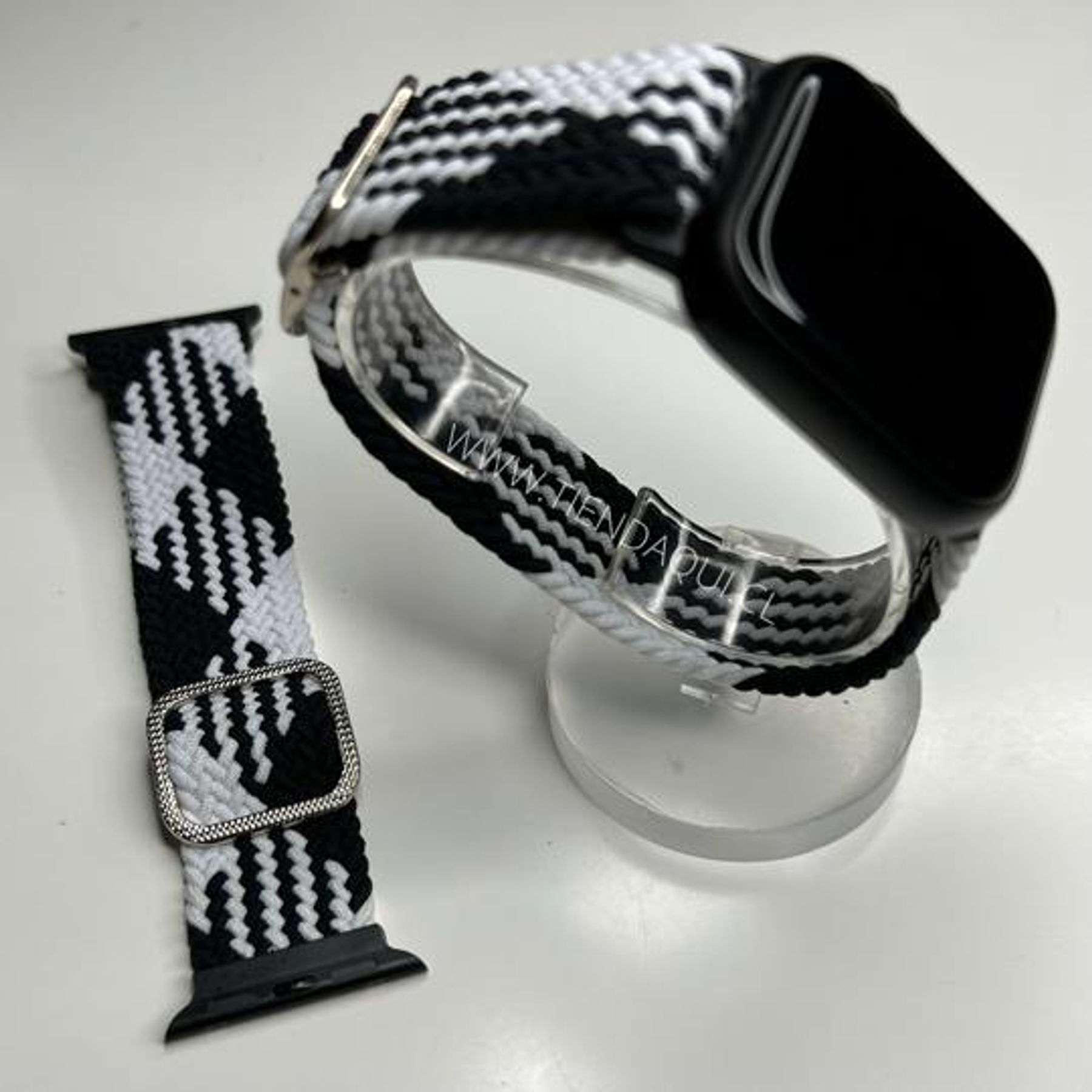 Correa trenzada elasticada Sololoop Ajustable 38/40/41mm color: blanco y negro 