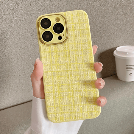Carcasa iPhone 13 Estilo Textura de Tela Suavecita Amarilla